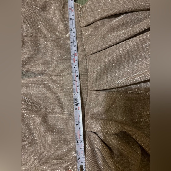 B Darlin Long Dress, Juniors' Glitter Mesh Rose color - Picture 4 of 15